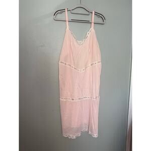 Lane Bryant‎ retro pale pink slip dress white floral lace cutouts